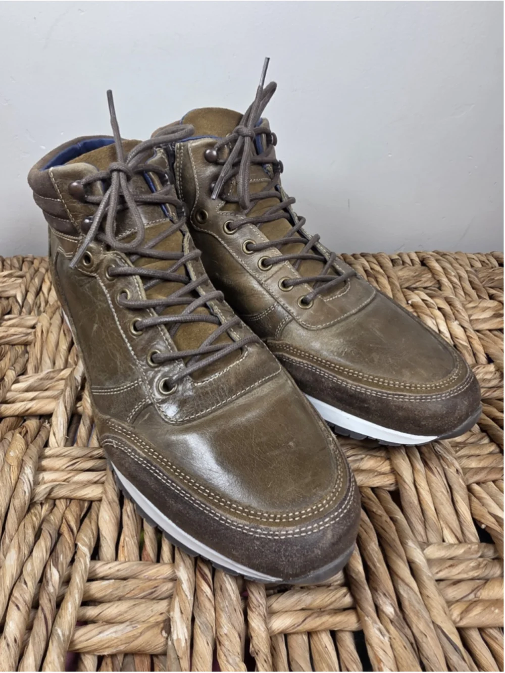 PARC City Boot Co Mens 11 Leather High Top Sneaker Boots Olive Brown Side Zip
